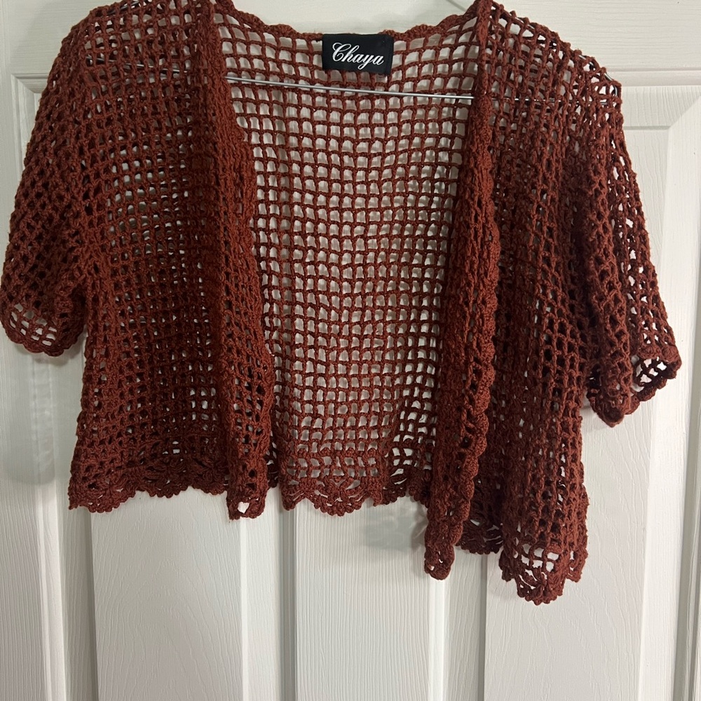 Women's Brown Open-Knit Sweater